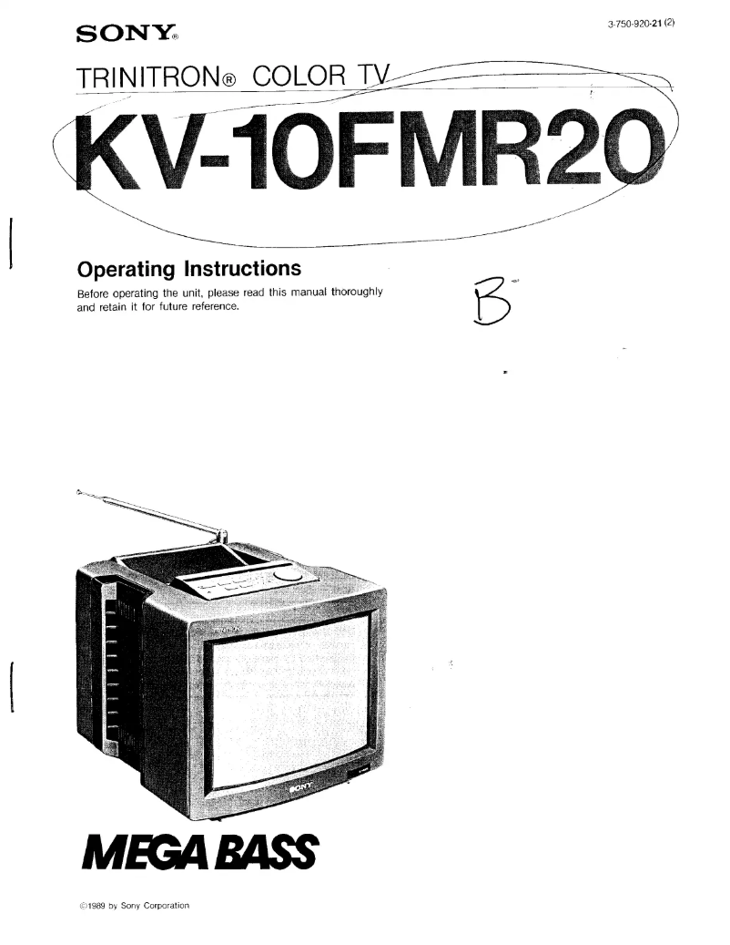 Page 1 de la notice Manuel utilisateur Sony KV-10FMR20