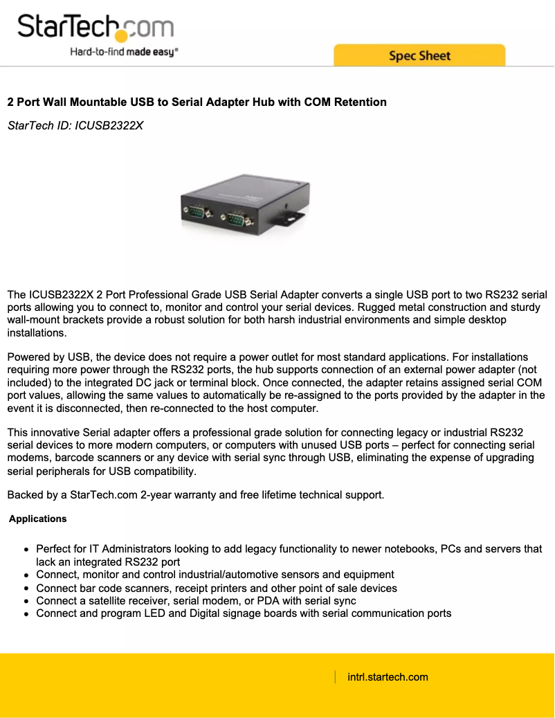 Page 1 de la notice Brochure StarTech.com ICUSB2322X
