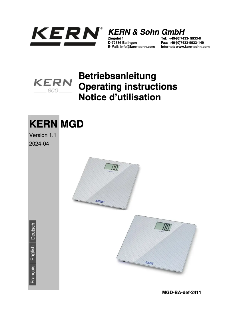 Page 1 de la notice Manuel utilisateur Kern MGD 200K-1L