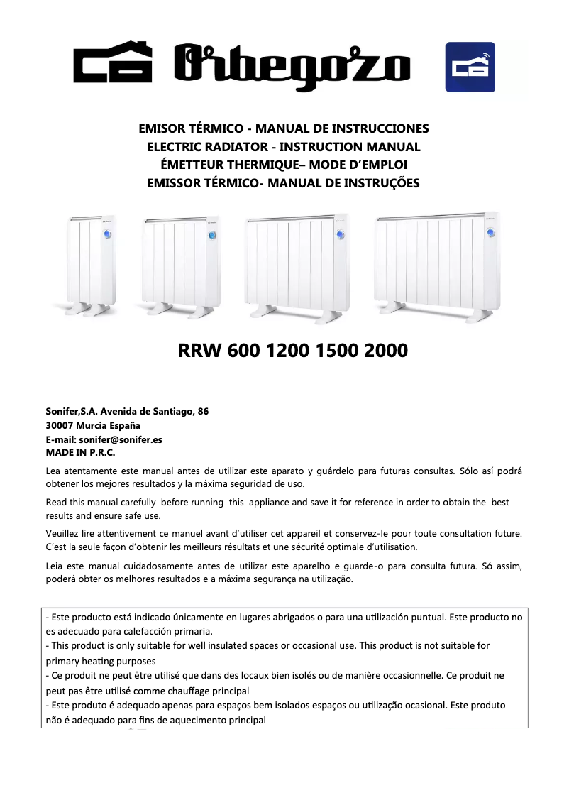 Page n°1 - Manuel utilisateur Orbegozo RRW 1200