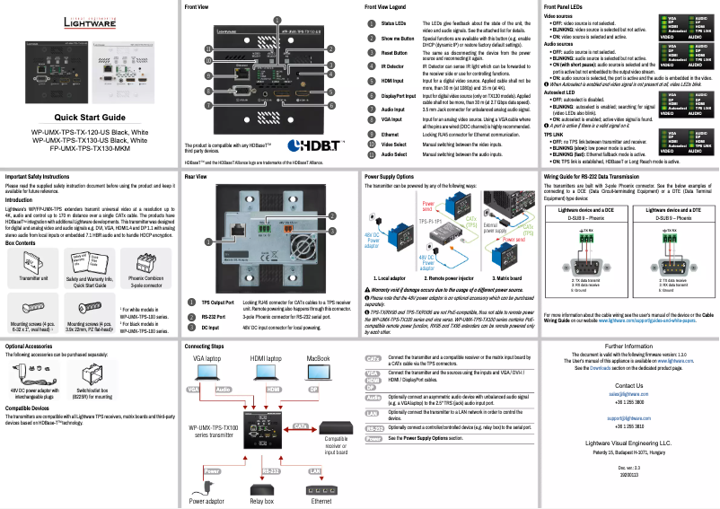 Page 1 de la notice Manuel utilisateur Lightware WP-UMX-TPS-TX120-US