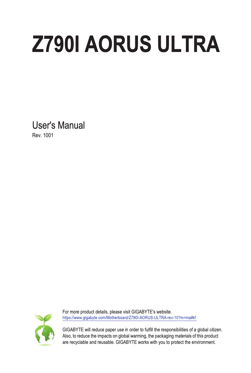 Image de la première page du manuel de l'appareil Z790I Aorus Ultra