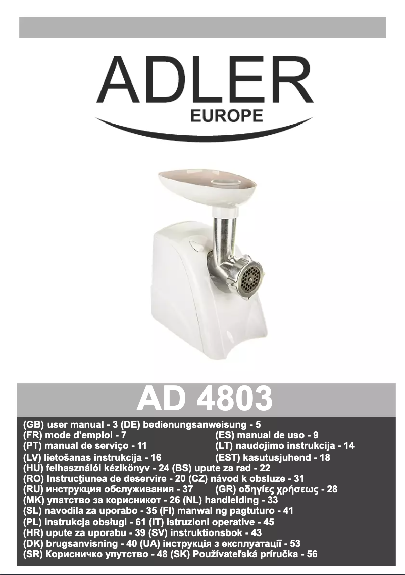 Page 1 de la notice Manuel utilisateur Adler AD 4803