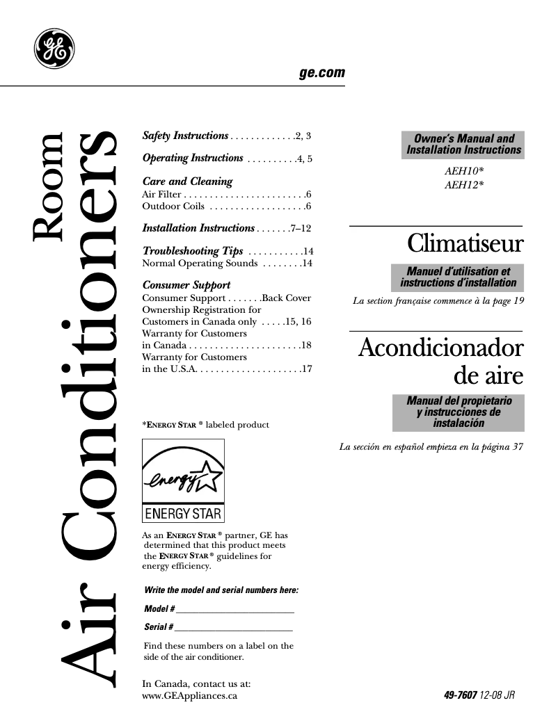 Image de la première page du manuel de l'appareil AEH10AM