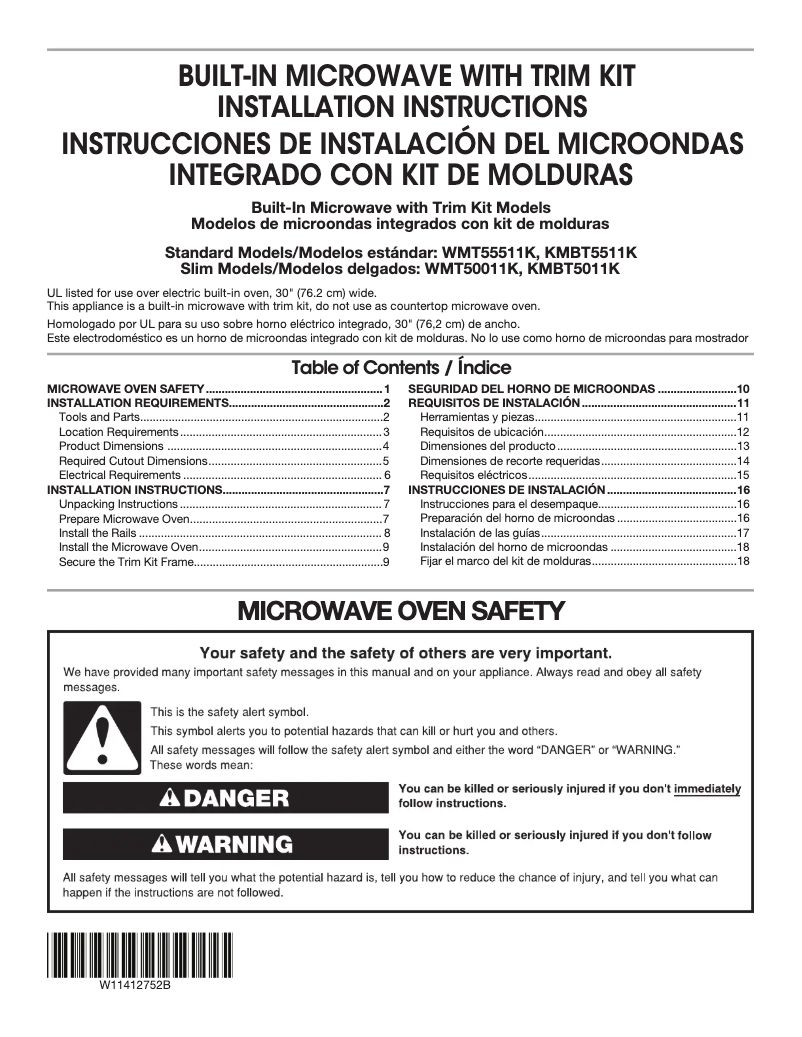 Page 1 de la notice Guide d'installation Whirlpool WMT55511KS