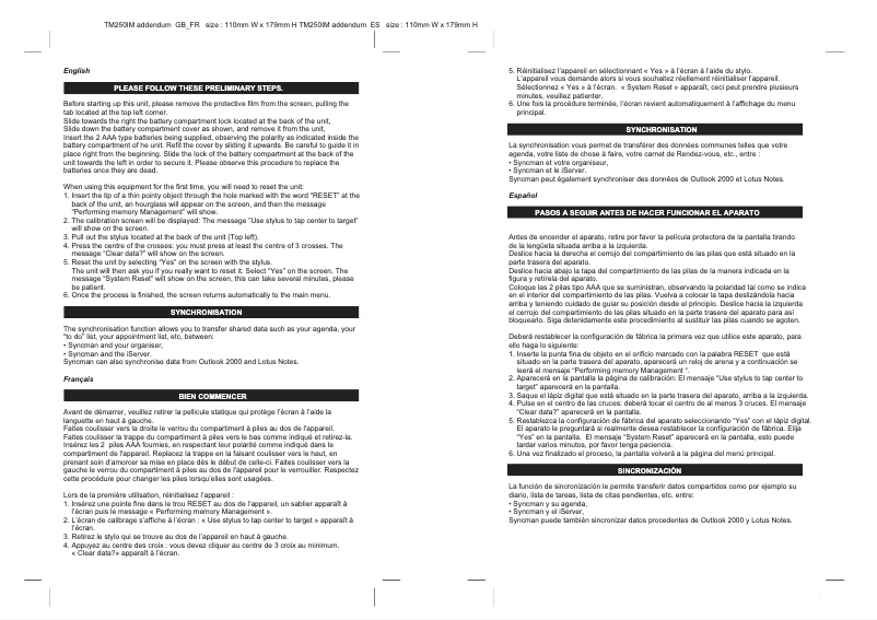 Page 1 de la notice Manuel utilisateur Lexibook Touchman TM250