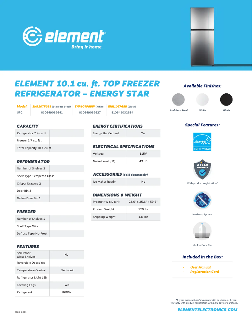 Image de la première page du manuel de l'appareil ENR10TFGBS
