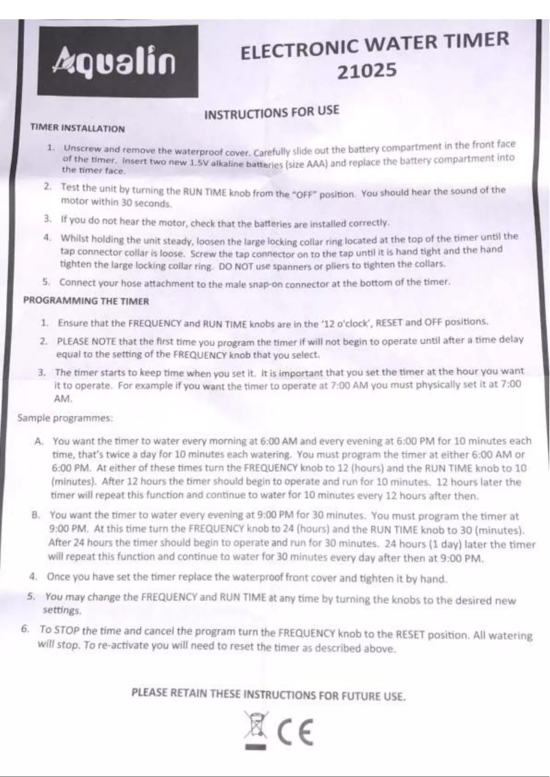 Page 1 de la notice Manuel utilisateur Aqualin 21025