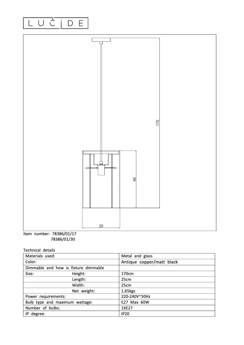 Page 1 de la notice Manuel utilisateur Lucide Julot 78386/01/30
