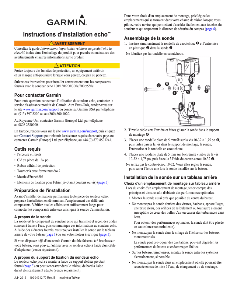 Page 1 de la notice Guide d'installation Garmin Echo 150