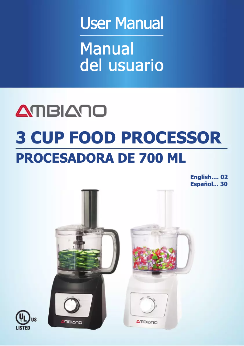 Page 1 de la notice Manuel utilisateur Ambiano 3 Cup Food Processor KLFP3B