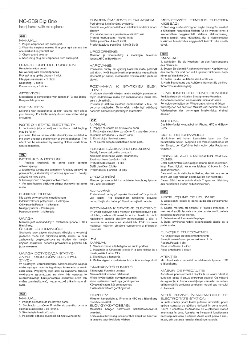 Page 1 de la notice Manuel utilisateur ModeCom MC-880 Big One