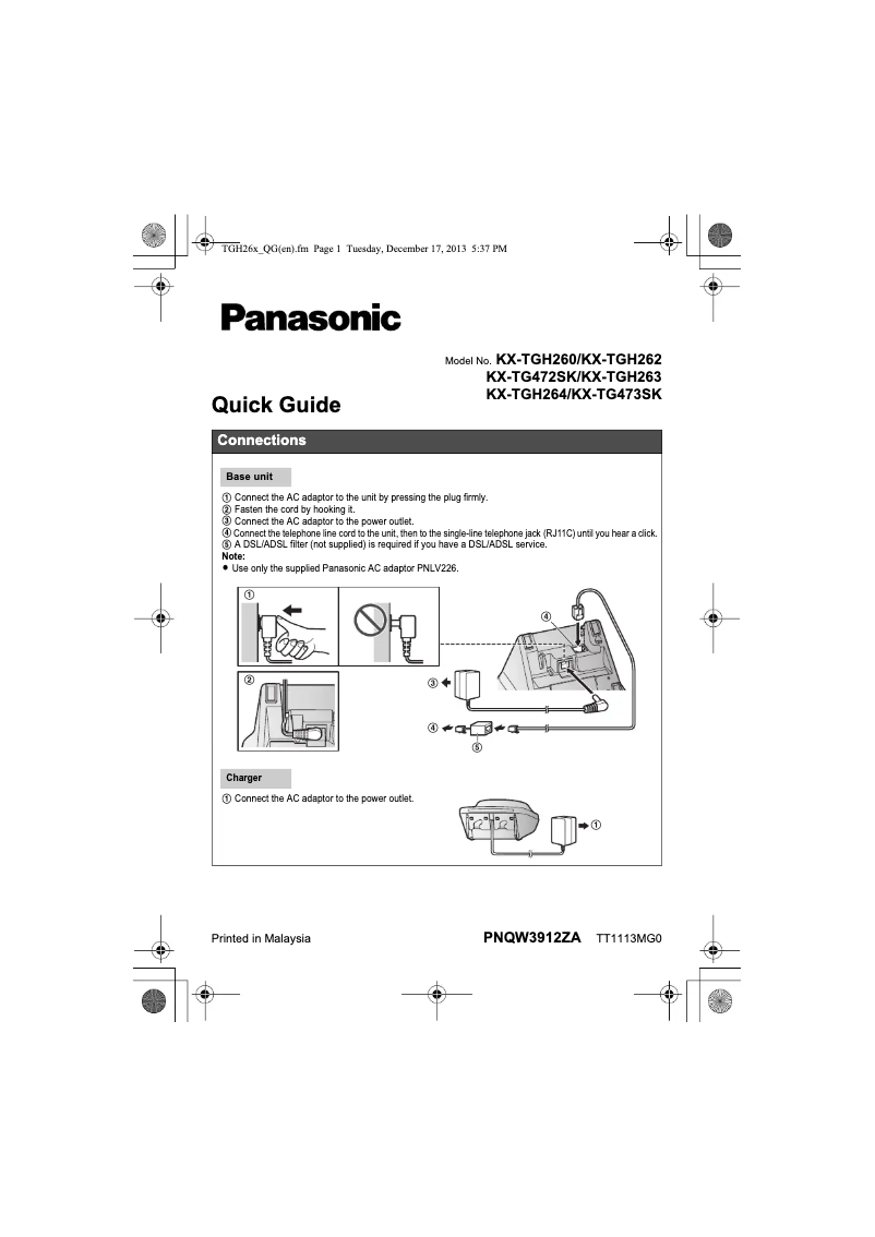 Página 1 del manual Guía de inicio rápido Panasonic KX-TGH262