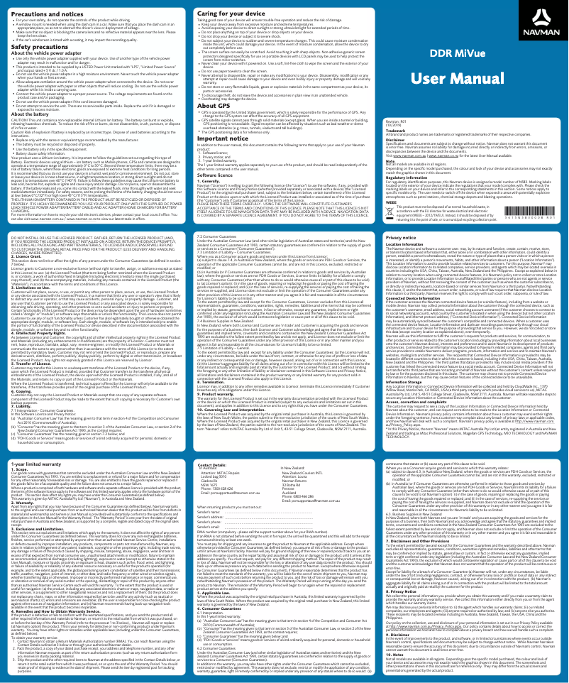 Image de la première page du manuel de l'appareil MiVue 750