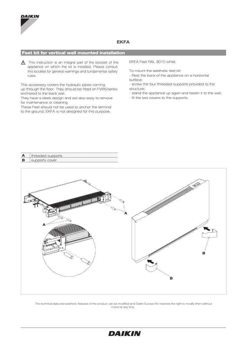 Page 1 de la notice Manuel utilisateur Daikin EKFA