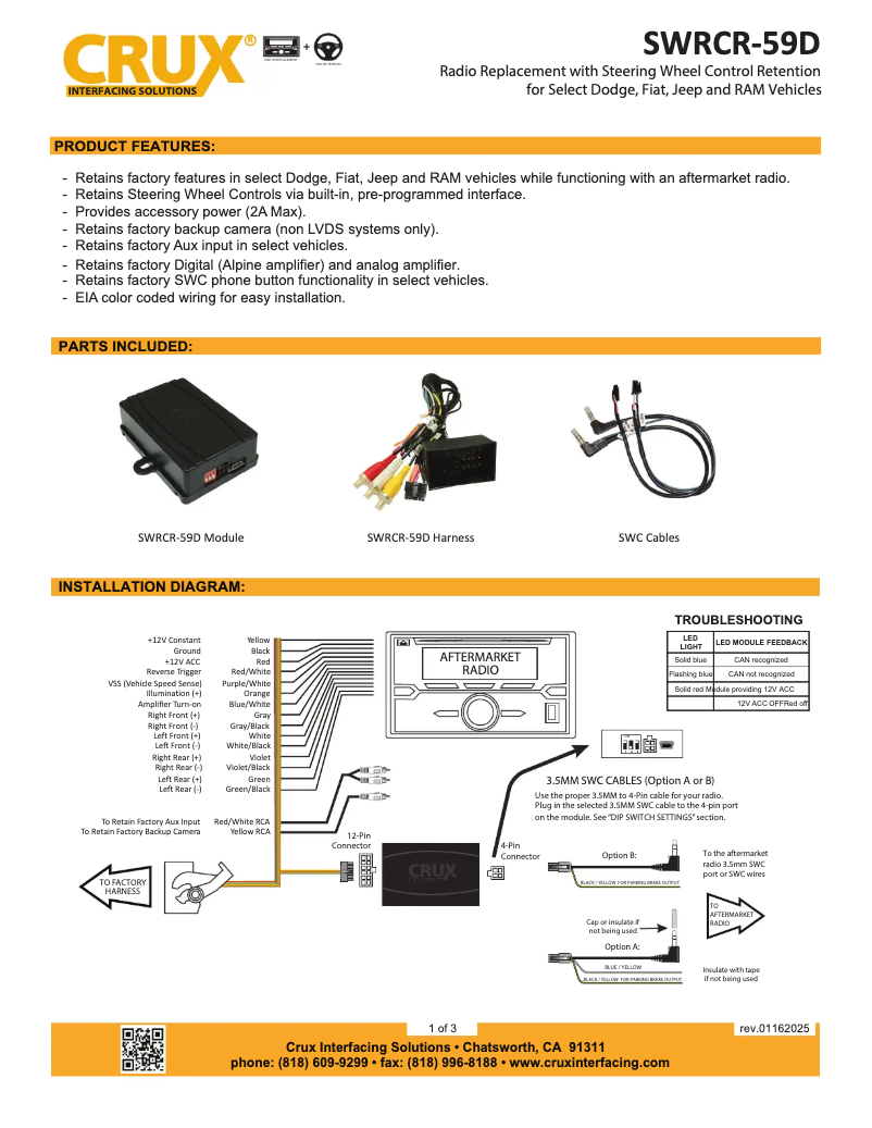 Page 1 de la notice Manuel utilisateur CRUX SWRCR-59D