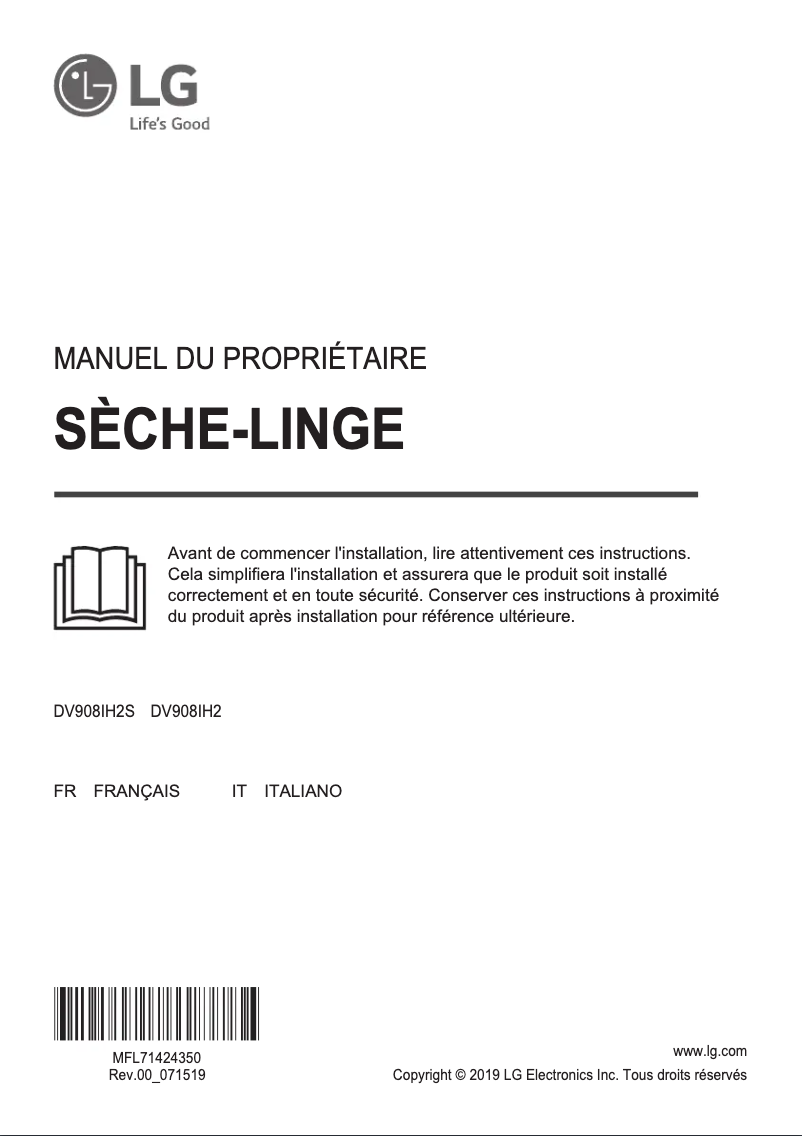 Page 1 de la notice Manuel utilisateur LG DV908IH2