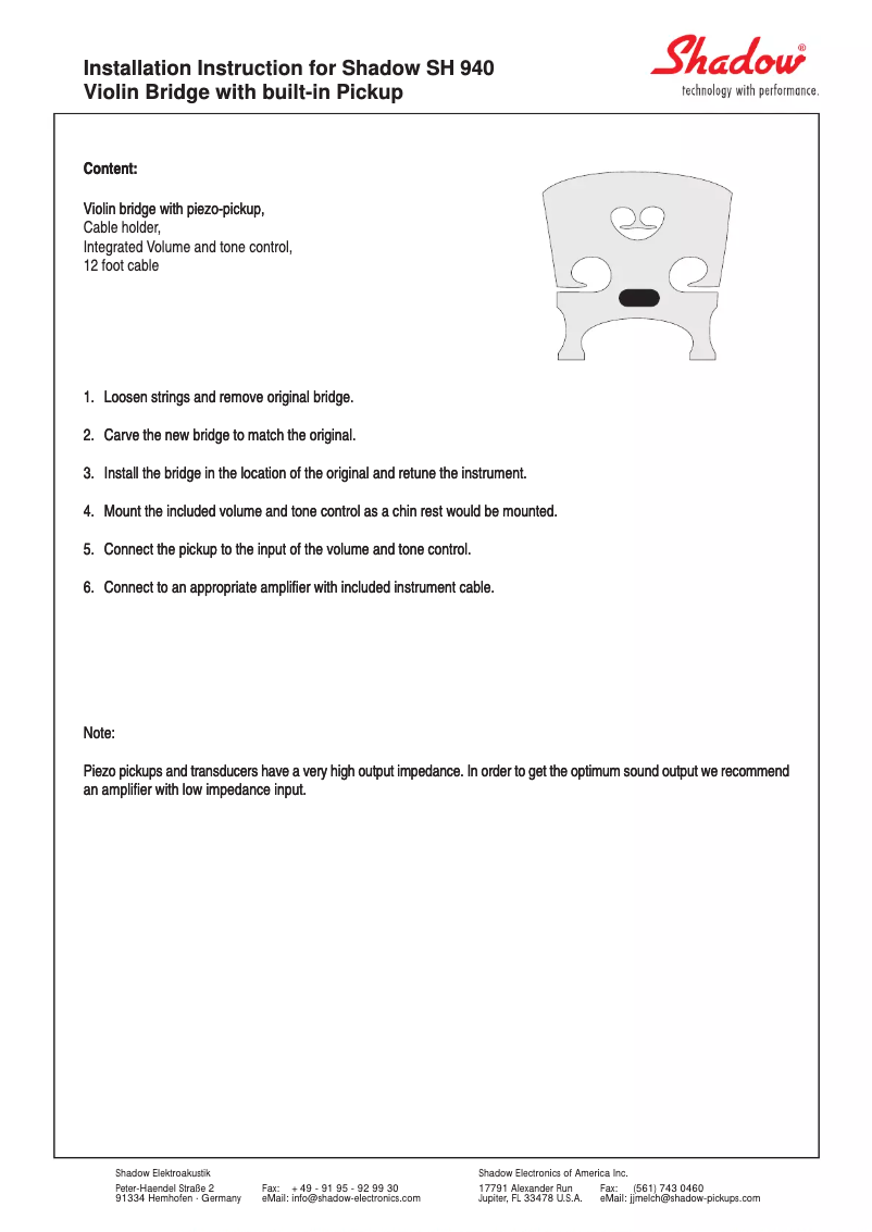 Page 1 de la notice Manuel utilisateur Shadow SH940