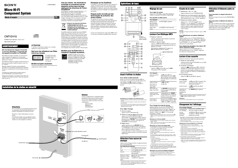 Page 1 de la notice Manuel utilisateur Sony CMT-EH10