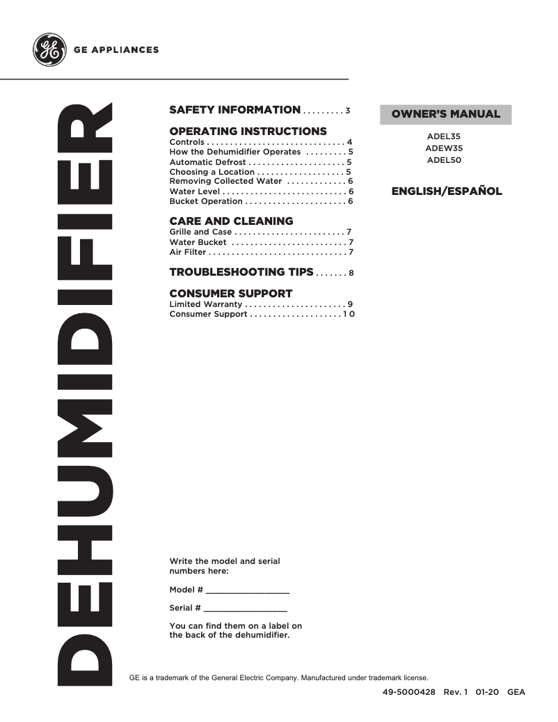 Image de la première page du manuel de l'appareil ADEW35LZ