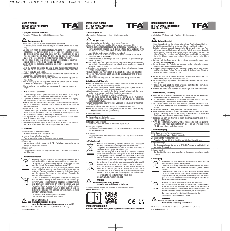 Page n°1 - Manuel utilisateur TFA 42.2003