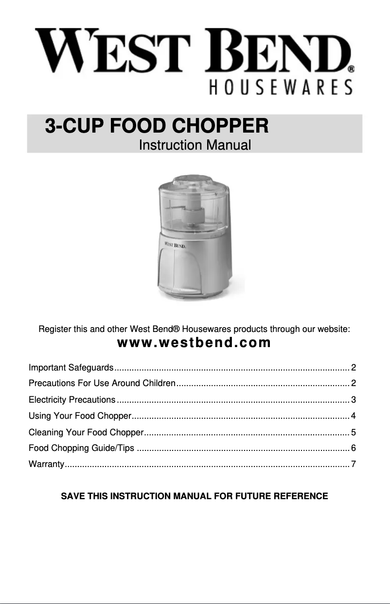 Page 1 de la notice Manuel utilisateur WestBend 6526