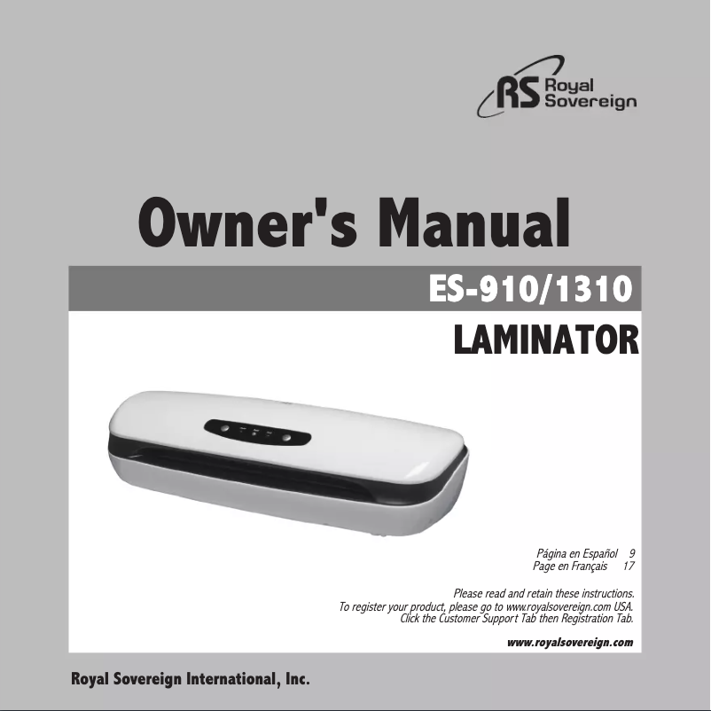 Page n°1 - Manuel utilisateur Royal Sovereign ES-910