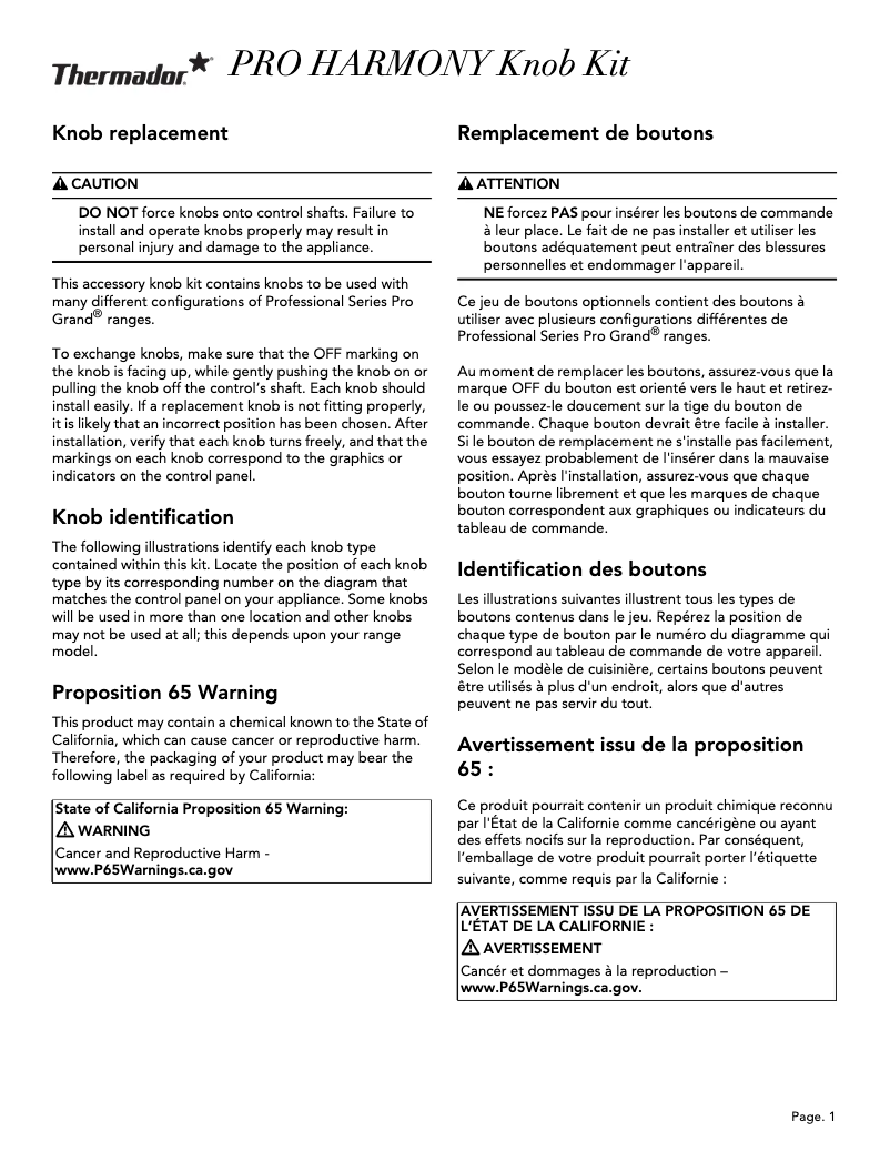 Page 1 de la notice Manuel utilisateur Thermador PARKB36HY