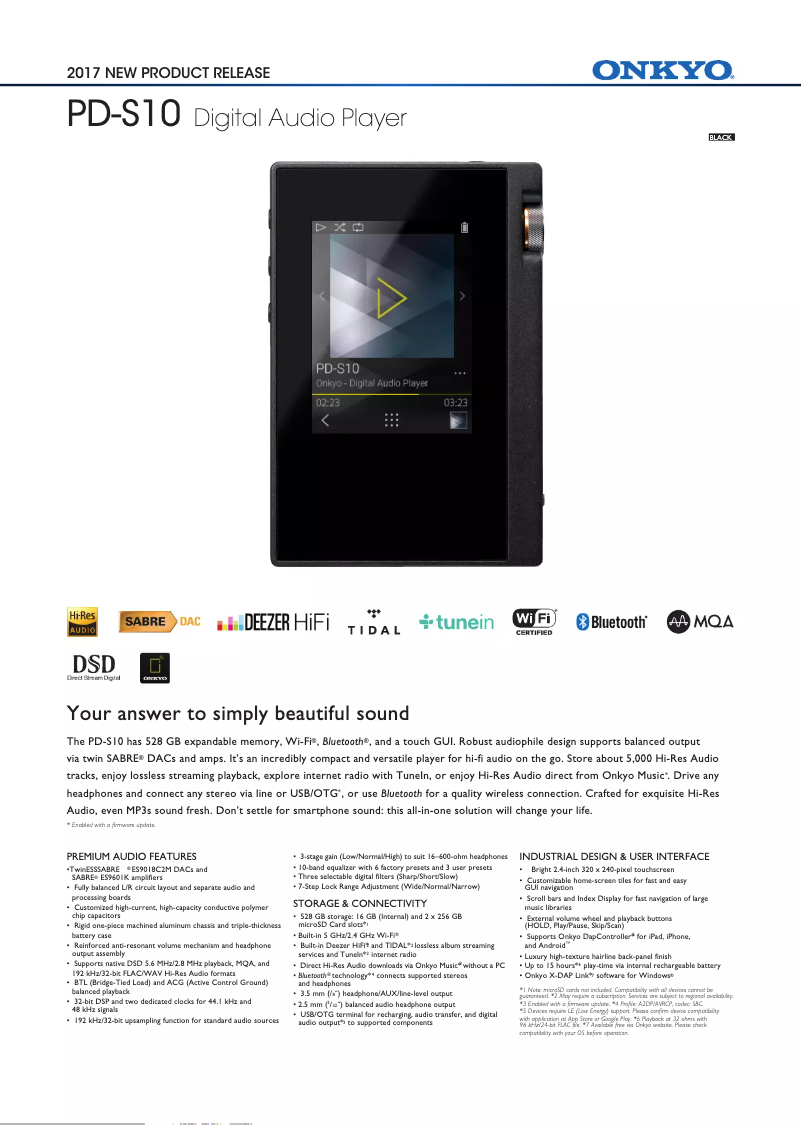 Page 1 de la notice Fiche technique Onkyo PD-S10B