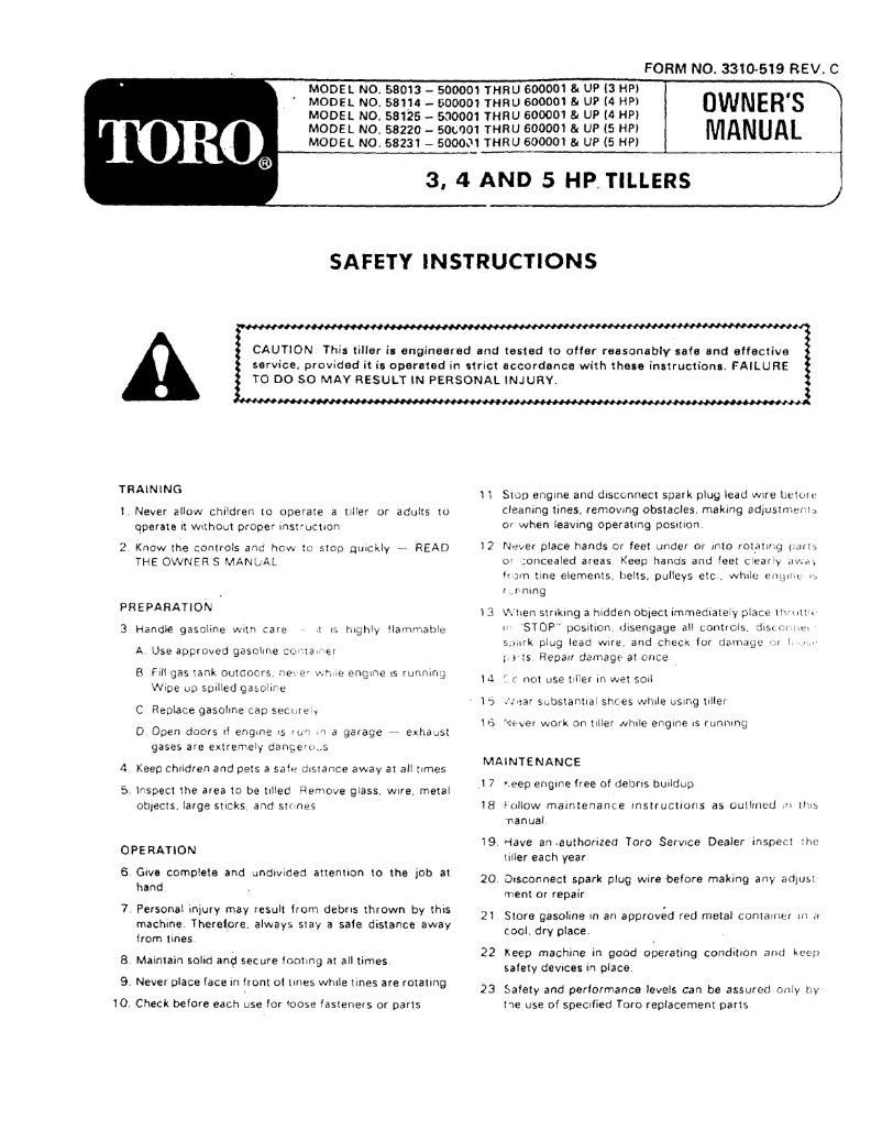 Page 1 de la notice Manuel utilisateur Toro 58013