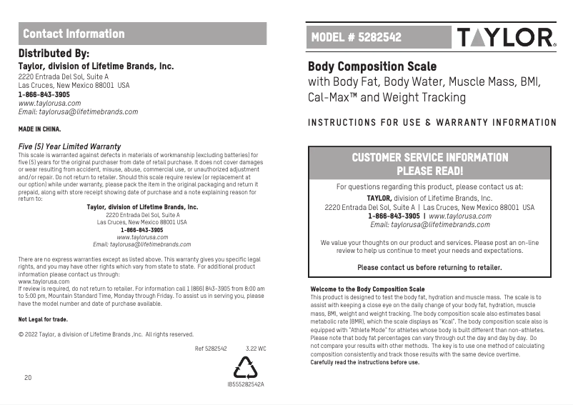 Page n°1 - Manuel utilisateur Taylor 5282542