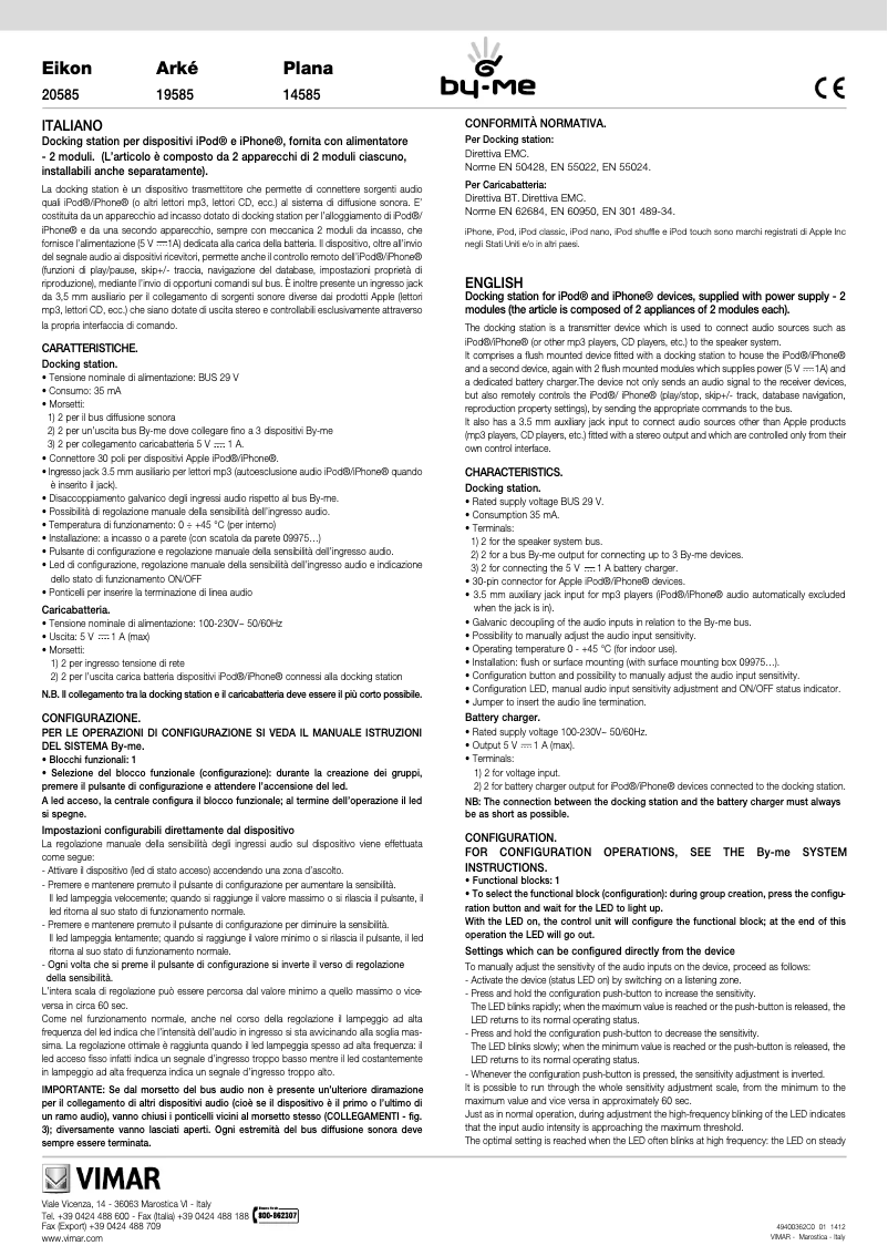 Page n°1 - Manuel utilisateur Vimar 19585