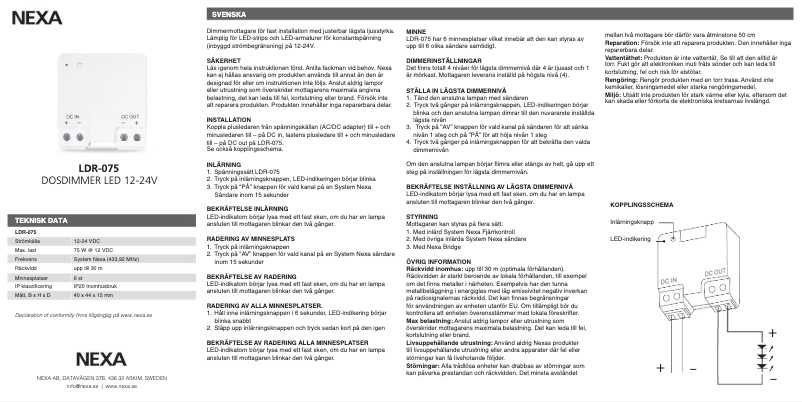 Page n°1 - Manuel utilisateur Nexa LDR-075
