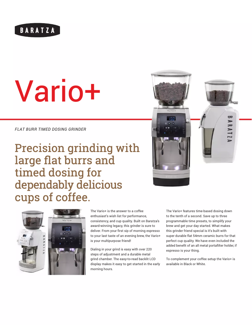 Page n°1 - Fiche technique Baratza Vario+