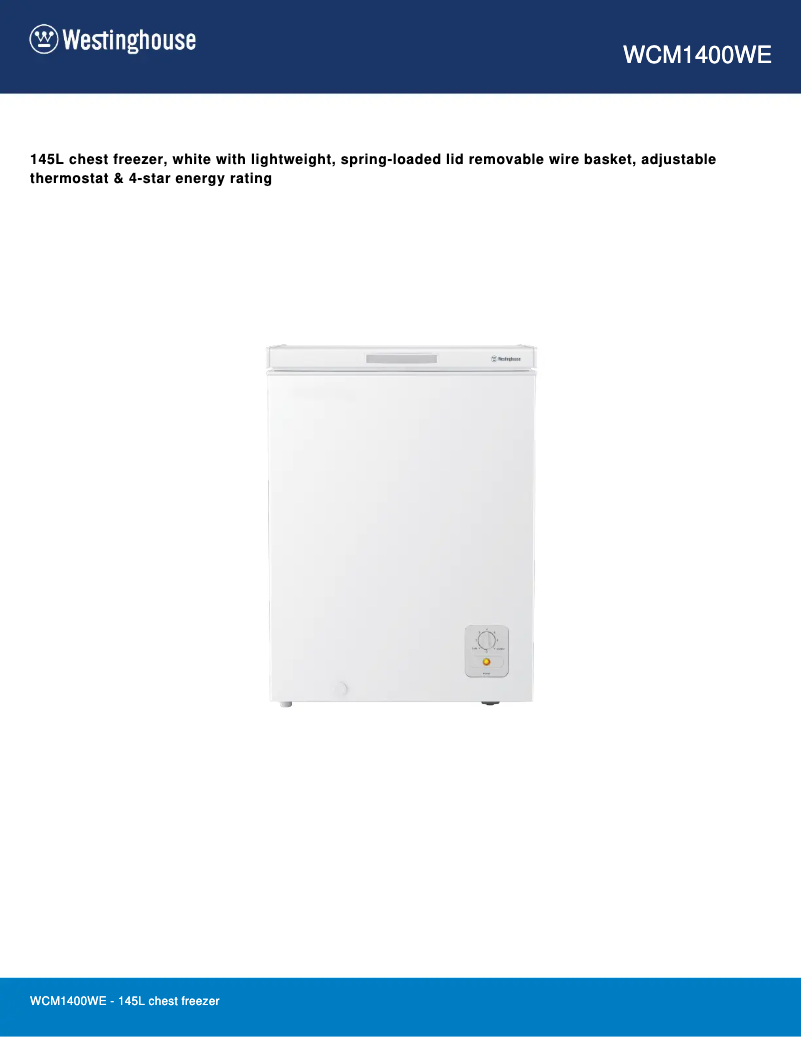 Page n°1 - Fiche technique Westinghouse WCM1400WE