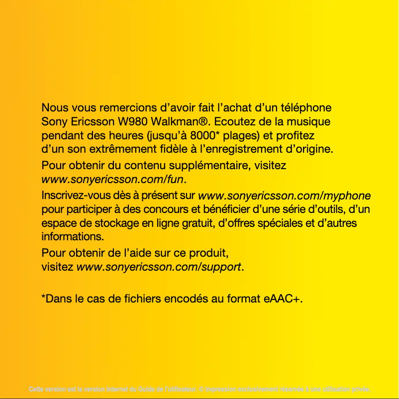Page n°1 - Manuel utilisateur Sony Ericsson W980