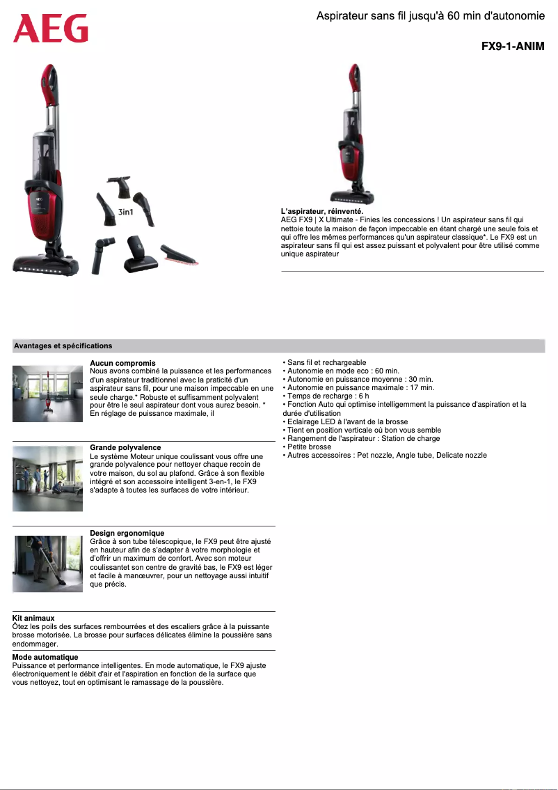 Página 1 del manual Ficha técnica AEG FX9-1-ANIM