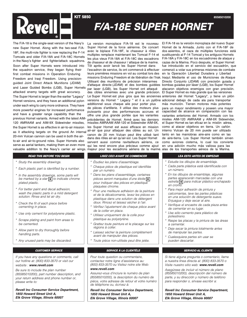 Page 1 de la notice Manuel utilisateur Revell F/A-18E Super Hornet