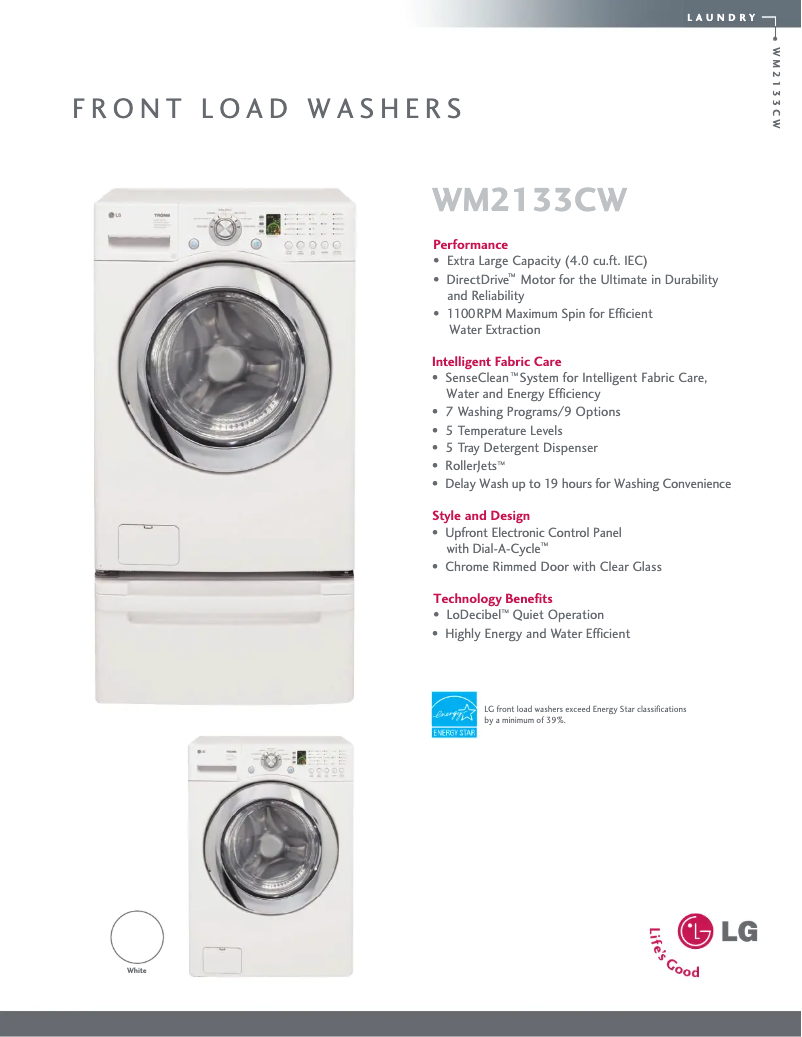 Page 1 de la notice Fiche technique LG WM2133CW