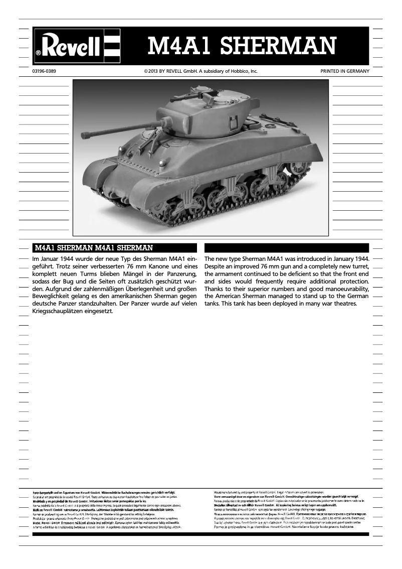 Page 1 de la notice Manuel utilisateur Revell M4A1 Sherman