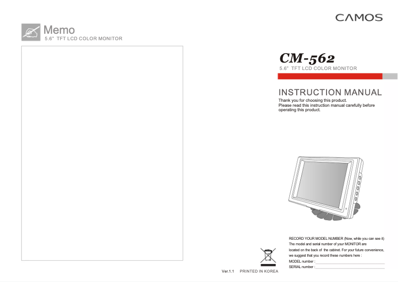 Página 1 del manual Manual de usuario Camos CM-562