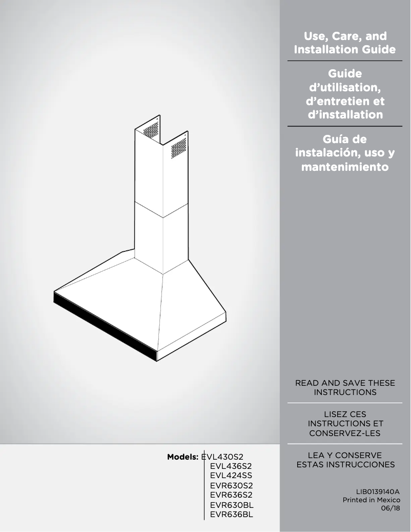 Page 1 de la notice Guide d'installation Elica Varna EVR636BL