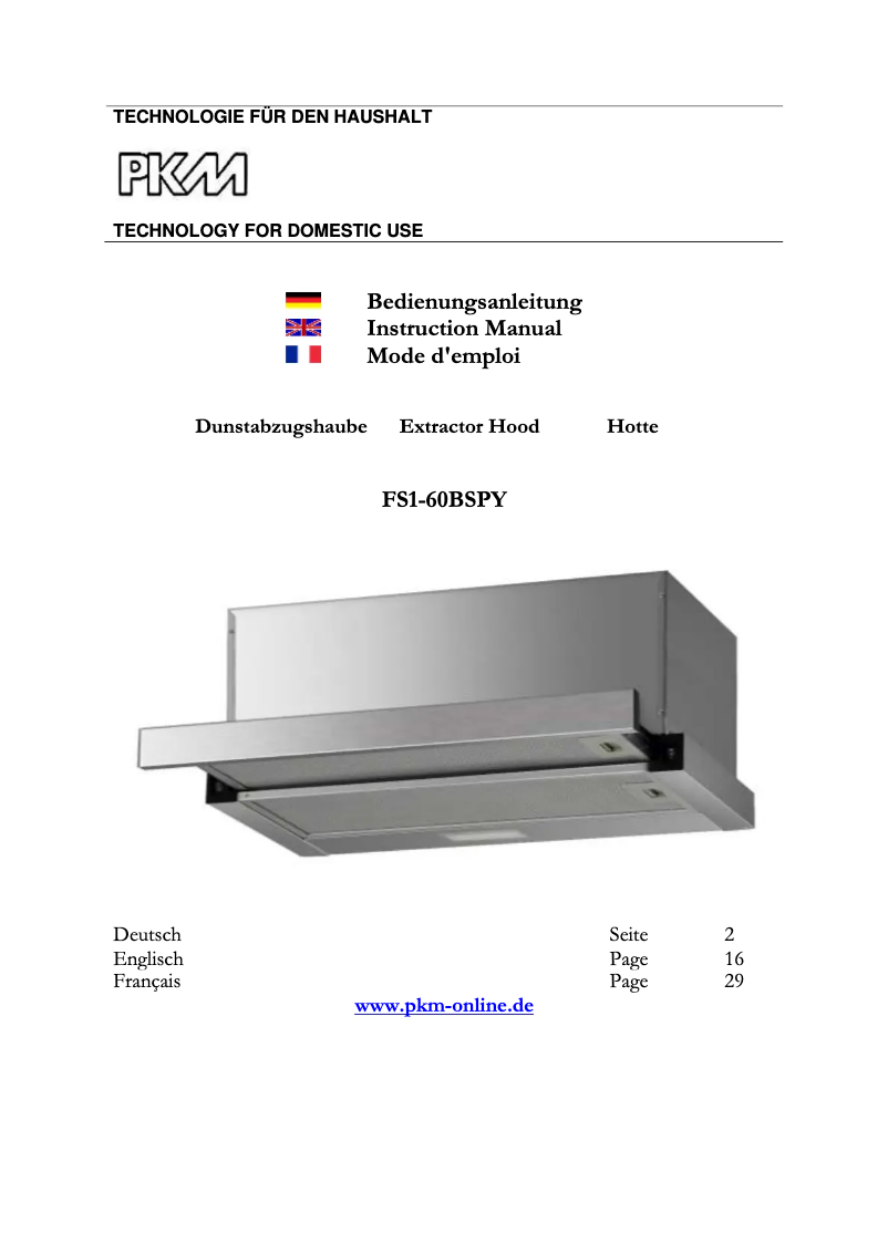 Page n°1 - Manuel utilisateur PKM FS1-60BSPY