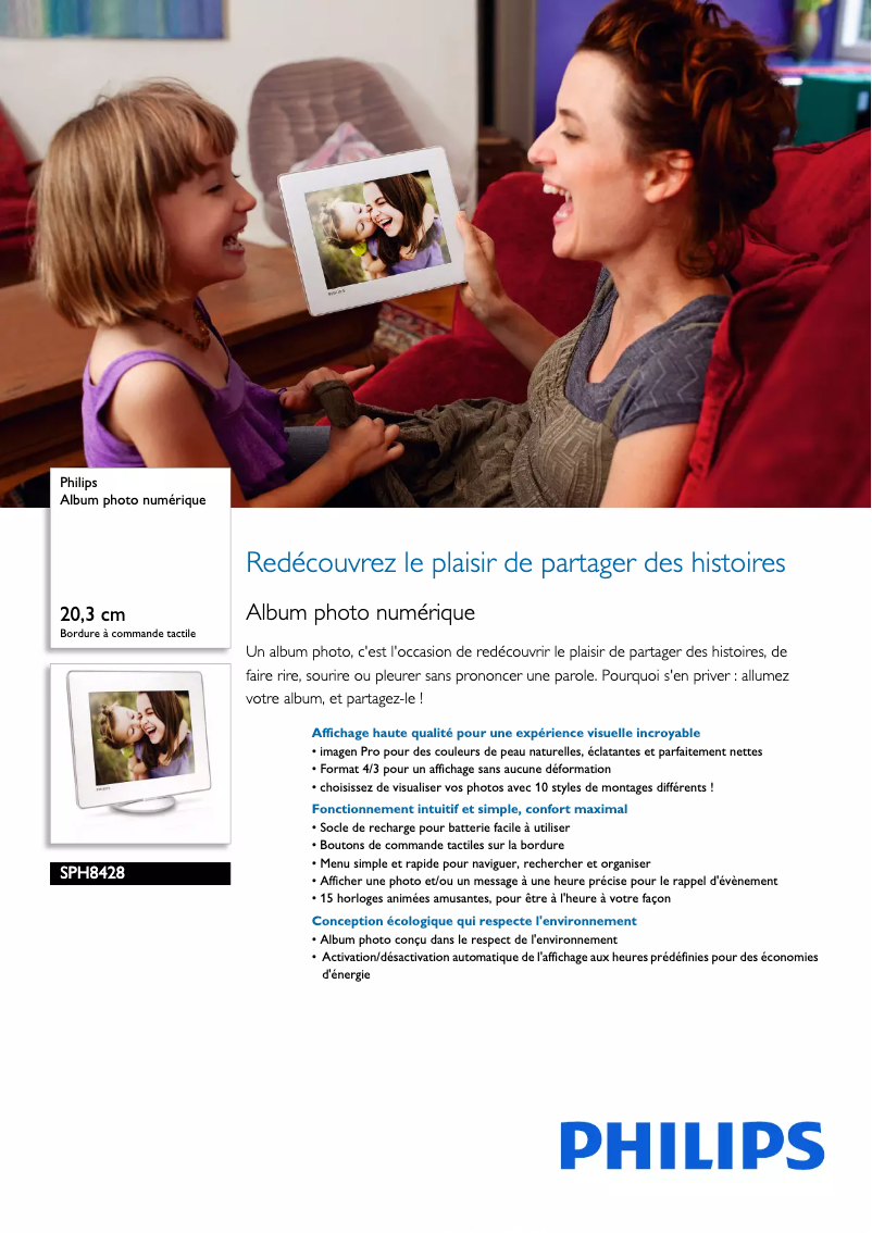 Page 1 de la notice Fiche technique Philips SPH8428