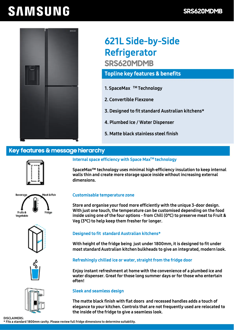 Page 1 de la notice Fiche technique Samsung SRS620MDMB