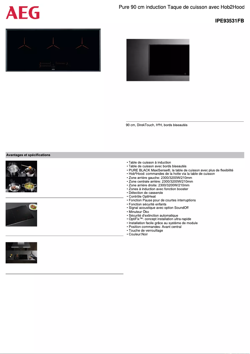 Page 1 de la notice Fiche technique AEG IPE93531FB