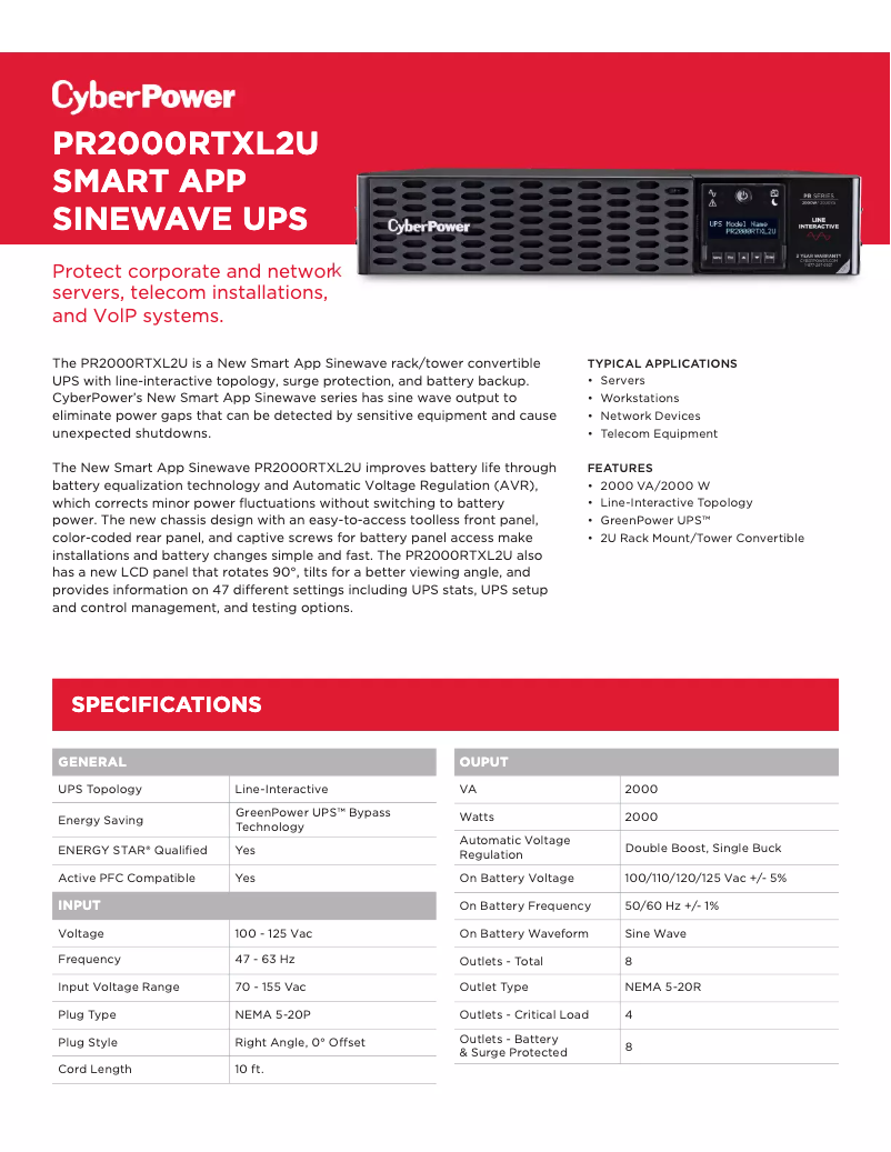 Page 1 de la notice Manuel utilisateur CyberPower PR2000RTXL2U