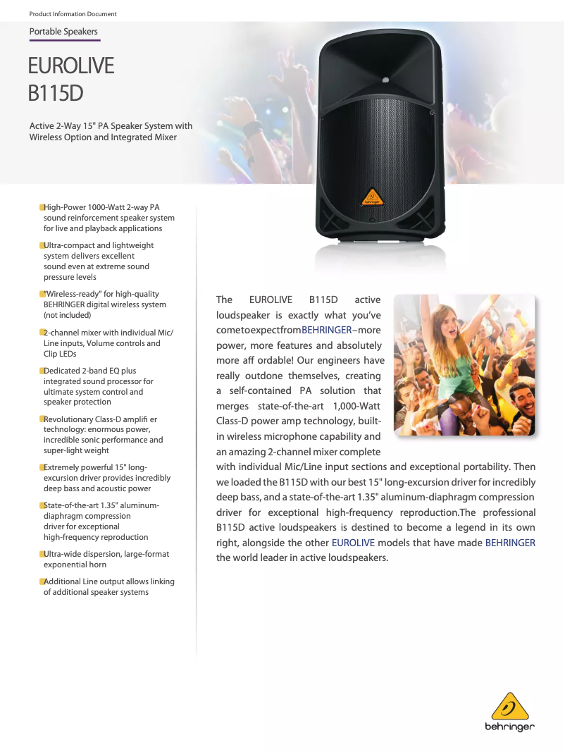 Image de la première page du manuel de l'appareil Eurolive B115D