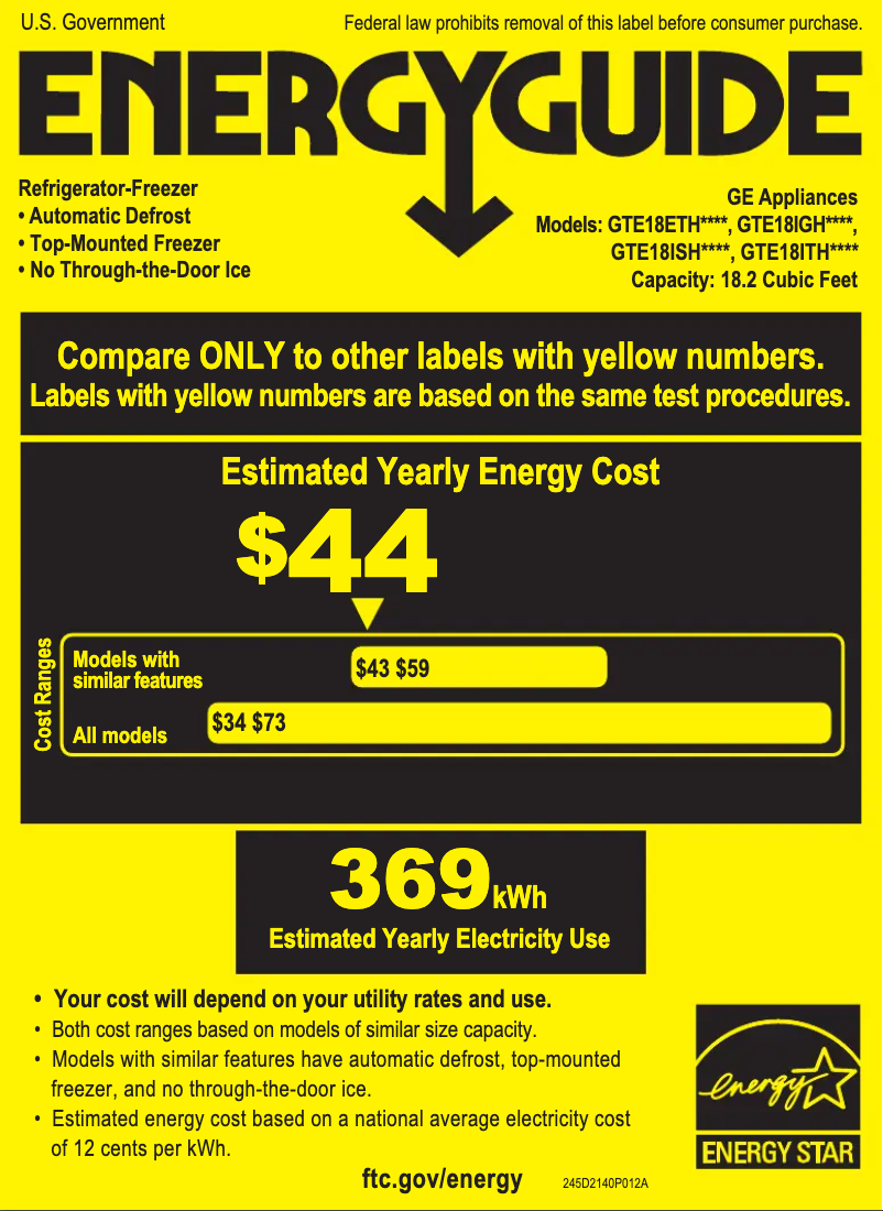 Página 1 del manual Etiqueta energética GE GTE18ISHSS