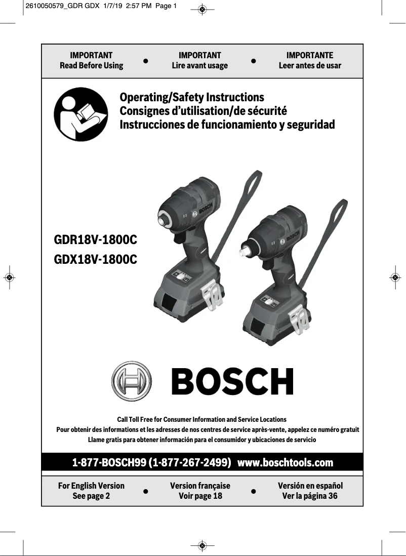 Page n°1 - Manuel utilisateur Bosch GDX18V-1800CN